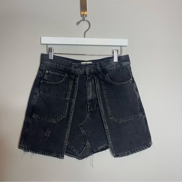 Free People We The Free Bare With Me Denim Mini Skirt in black Onyx combo NWOT - Picture 4 of 7